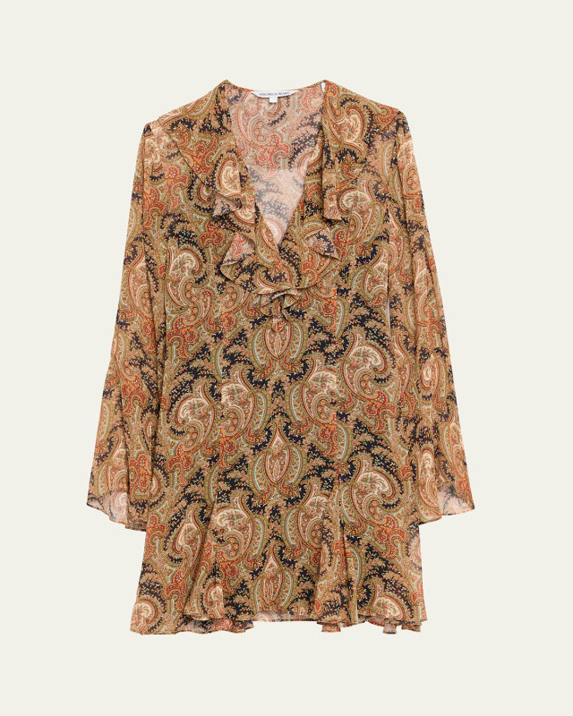 Adrienne Silk Bell-Sleeve Mini Dress